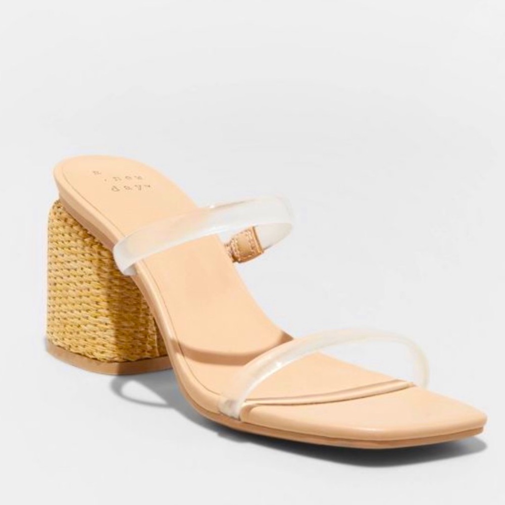 Clear Strappy Slip On Low Heel Sandals
